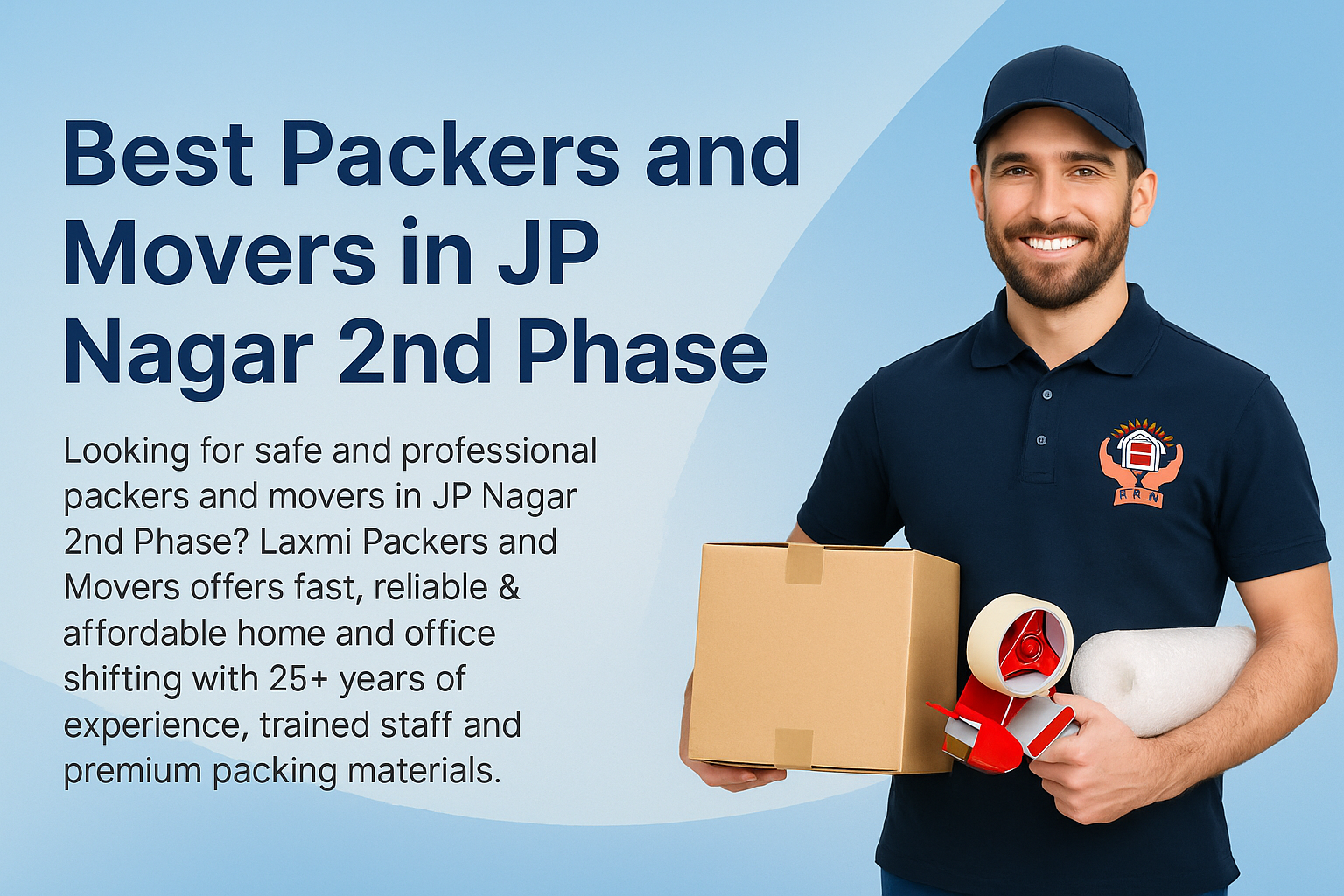 “LPM Packers and Movers in JP Nagar 2nd Phase – mover holding box wearing LPM logo uniform”