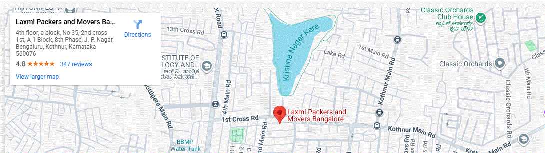 Laxmi Packers and Movers Bangalore office location map